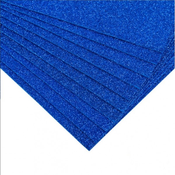 Глиттерный фоамиран на клеевой основе, 20х30, толщина 2мм, цвет: синий